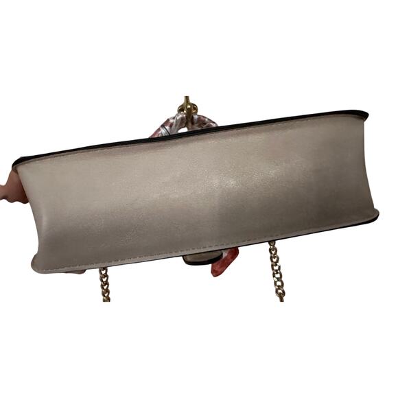 ALDO Satchel Beige & Taupe Straw Flap Bag with Melon Pink Twilly - Picture 3 of 9